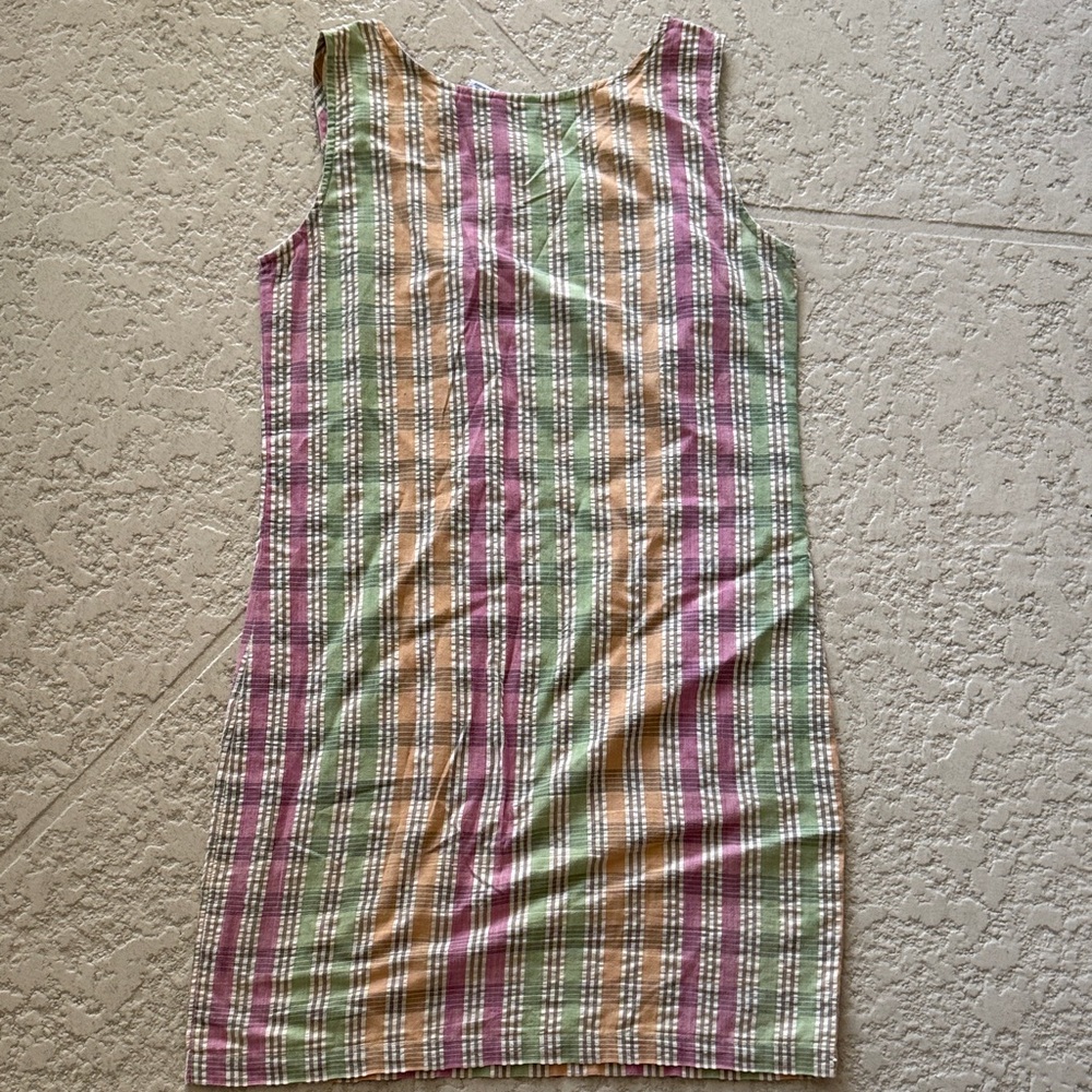 VTG Cotton Striped Green, Pink, and Tan Midi Dress - Picture 9 of 10